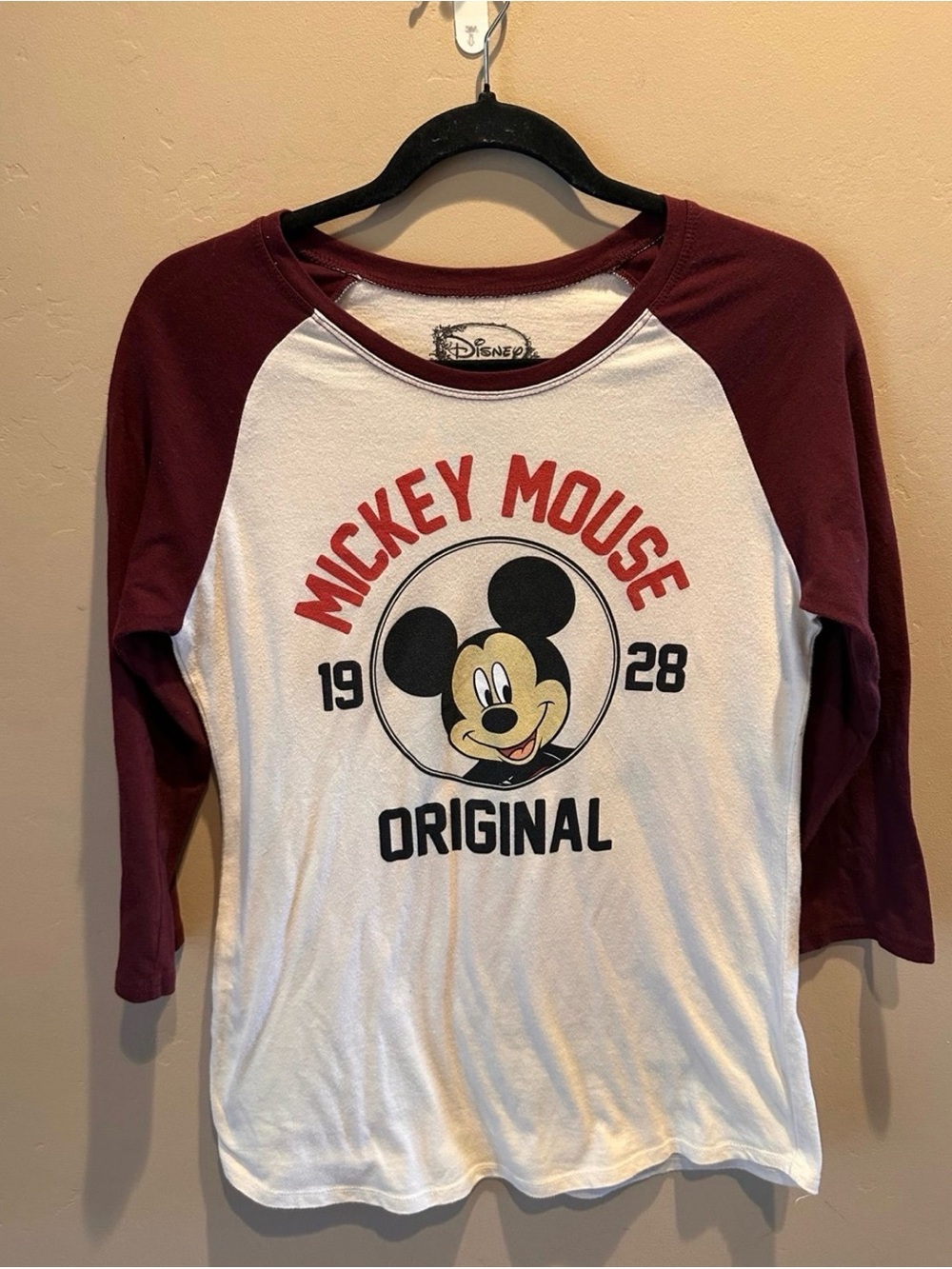 Disney Mickey Mouse Raglan Tee - White & Burgundy